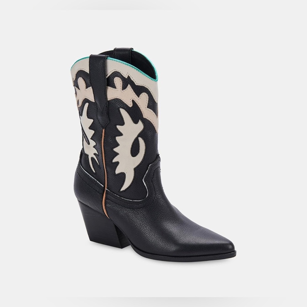 New Dolce Vita Women Western Landen Fashion Black Leather Boot Size 10 - Picture 4 of 9